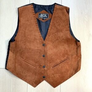 Vintage‎ MPW Suede Leather Vest Men's XL Brown Snap Western Lined Adjustable 90s